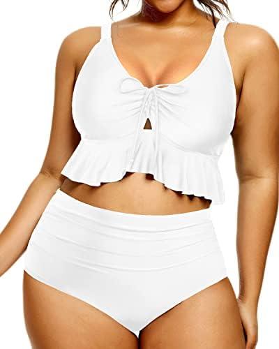Women's Plus Size Bikini Set Sexy Swimsuit Lace Up Tummy Control 2 Piece Bathing Suit, Size 14W