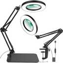 HZQDLN 12X Magnifying Glass with Light and Stand, 2-in-1 Magnifier with Light Hands Free, 5 Color Modes LED Lighted, Magnifying Lamp for Reading Craft Hobby Painting Sewing Close Work