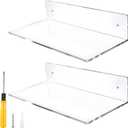 12 Inch L-Shaped Acrylic Floating Shelf Wall Mounted Shelves Invisible 5MM Thick Shelf for Wall Storage Clear Shelves for Makeup Photo Picture Book Record Display 2 Pack