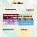 4pcs Student Drivers Magnetic Car Stickers, 8.98x3.19in Reflective Novice Driver Stickers Safety Sign Waterproof Magnet Bumper Sticker New Rookie Driver Sign Car Accessories for Metal Vehicle Surface