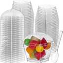 Grevosea 50 Pack 4 oz Clear Dessert Cups with Lids and Spoons, Disposable Mini Plastic Parfait Cups Party Fruit Containers for Parties Appetizers Ice Cream Pudding Salad Cold Drin Cake Jello