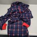 dressfan Unisex Pajamas Checked Hooded Cozy Jumpsuit Zipper Onesie Christmas Pajamas for Family Couples Women Men (Blue Red Check, Large)