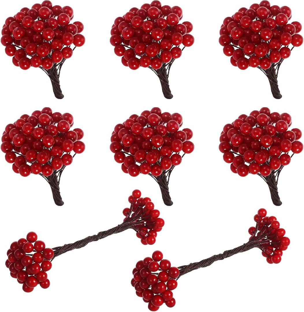 400 Pieces Artificial Holly Berries Christmas Fake Berries on 200 Pieces Wire Stems for Christmas Tree Decorations Craft Flower Wreath DIY Supplies (Red)