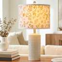PoKat 23'' Dried Flowers Table Lamp for Bedroom Nightstands, Birthday Gifts for Women Mom, House Warming Gifts New Home Decor, Ceramic Lamp for Living Room Nursery, Modern Bedroom Lamp for Dresser