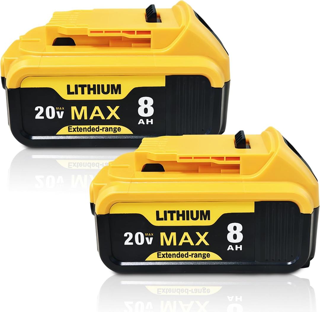 2-Pack 8000mAh Replace for Dewalt 20V Max Battery High-Capacity  Compatible with DCB200 DCB206 DCB201 DCB207 DCB208 DCB203 and Cordless Power Tools