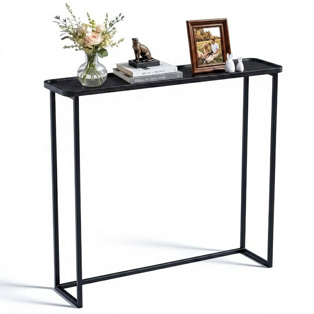 Faesun 33.5 Inch Behind Couch Table, Vacuum Forming Narrow Console Table, Thin Sofa Side Display Table, for Living Room, Bedroom, Black