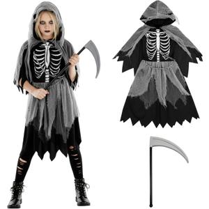 Morph Girl Grim Reaper Costume, Grim Reaper Girl, Scary Girls Costume Kids, Halloween Costume Girls, Halloween Costumes Kids (Small)