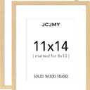 JCJMY 11x14 Picture Frame, Solid Wood Frame Set of 2, Display 8x10 with Mat or 11 x 14 without Mat, Wooden 11 by 14 Photo Frame with Shatter Resistant Plexiglass for Wall Hanging, 2 Pack, Natural