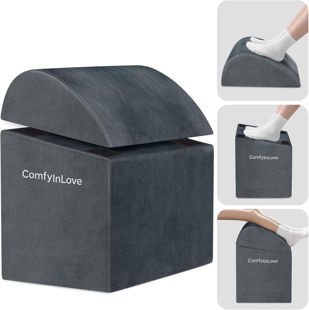 Foot Rest for Under Desk at Work - Non-Slip Foot Stool with 3 Adjustable Heights, Ergonomic Under Desk Footrest with Washable Cover for Desk, Home, Office, Car (Dark Grey)