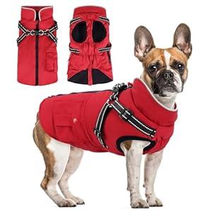 Dog Winter Coat with Harness Built-in | Waterproof Dog Jacket with Zipper & Fleece Lining | Reflective Cold Weather Coat for Small Medium Large Dogs