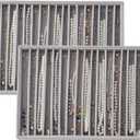 Large Velvet Jewelry Tray 2 Pack Stackable Jewelry Display Drawer Inserts Trays Organizer for Earring Bracelet Necklace Ring (Gray, 16 Grids)