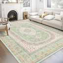 8x10 Area Rugs Washable,Green Rug for Living Room Bedroom Dining Room,Large Boho Vintage Bohemian Distressed Oriental Carpet Non Slip,Sage Blush Floral