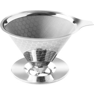 Pour Over Coffee Dripper, Fine Mesh Double Layer Metal Cone Filter Stainless Steel Coffee Filter, Slow Drip Reusable Coffee Filter Single Cup Coffee Maker 1-4 Cup