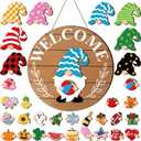 Qunclay Interchangeable Wooden Gnome Decor Holiday Seasonal Gnome Decorations with Magnet Pieces and Detachable Hats Changeable Welcome Sign for Home(Simple Style)