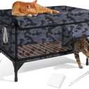 Heated Cat House for Outside,Dual Camera Mounts,100% Weatherproof & Extremely Insulated,Elevated Feral Cat Shelter with Escape Door,Waterproof Eaves for Outdoor Stray Barn Cat(Dark Camo,L) (25.6"L x 16.5"W x 18.5"H)