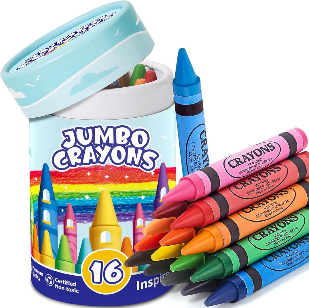 16 Colors Jumbo Crayons for Toddlers, Washable Easy to Hold Large Crayons for Kids Ages 48, NonToxic Crayon for School Art Supplies, Classroom Must Haves, Birthday Easter Gifts for Boys Girls