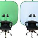 NOVARENA Green Screen Behind Chair Attachment Backdrop Kit Portable Chroma Key for Streaming, Gaming, Video Calls, Virtual Background, Home Office, Photography 5ft by 5ft, Reversible, Foldable 