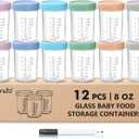 DRKIO 12 Pack Glass Baby Food Storage Containers - 8 Oz Baby Food Jars with Lids Baby Food Maker Microwave Dishwasher Freezer Safe 100% Leak Proof BPA Free Reusable