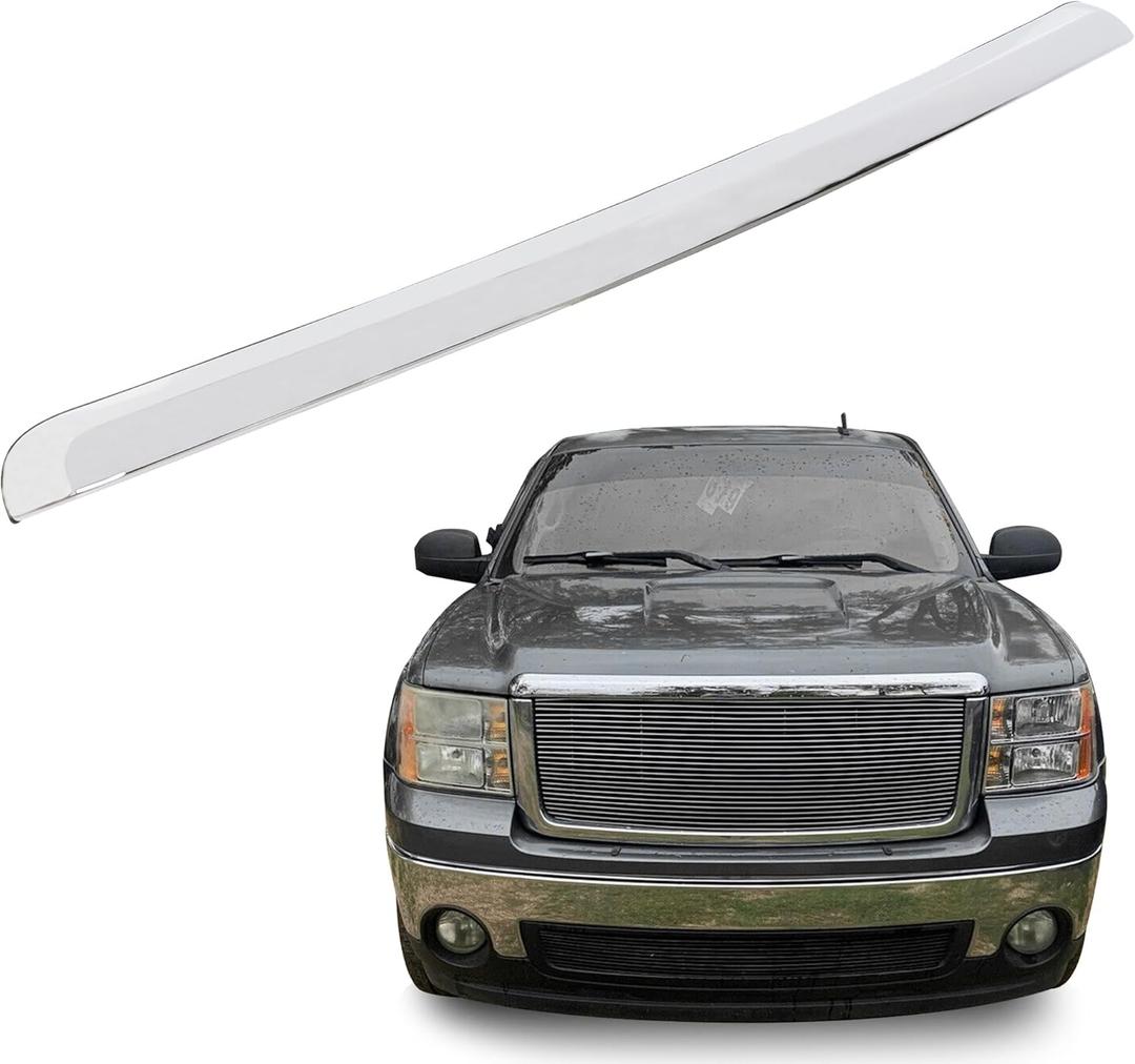 ECOTRIC Truck Hood Molding Trim Moulding Compatible with 2007-2013 GMC Sierra 1500 2500HD 3500HD Replace for GM1235109 10385156 (Without Chrome Grille)