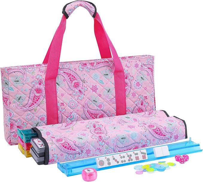 TIASUSAN American Mahjong Tile Set, 166 Pink Tiles, Bag and Mahjong Accessories, 4 All-in-One Rack/Pushers, Mahjong Set Complete