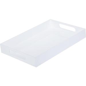 PATIKIL Modern Elegant 15" x 10" Large White Acrylic Tray for Serving and Decorative, 2"/5cm Height Rectangle Glossy Acrylic Serving Tray with Handle for Coffee Perfume, Re-usable