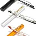 Viseng Slim Mini Metal Reading Glasses Compact Lightweight Portable Readers with Glasses Case for Reading Case,Gold+Silver+Black+2.25