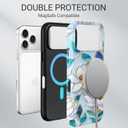 Floral Design Phone Case for iPhone 17 Pro, Wireless Charging Compatible Dual-Layer Hard Shell + Silicone Cover Designs for Girl Women Blue Flower