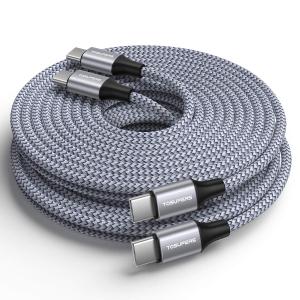 10ft, 2 Pack Long USB C to USB C Cable Fast Charging 60W, PD Type C Charger Cord for iPhone 16 15 Pro Max Plus, Samsung Galaxy S25 S24 S23 S22 Ultra A16 Z Flip6/Fold6, MacBook/iPad Pro (Grey)