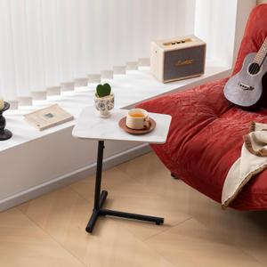 Small Drink Table for Small Spaces,Modern C Table, Side Table,Bedroom Nightstand,Marble Tabletop for Low Sofas Living Room Corners and Office,15.75 x 11.42 x 19.69 Inches (Black)
