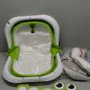 MoreFeel Collapsible Baby Bathtub for Newborn with Thermometer & 1 Hooded Towel & 1 Soft Floating Cushion,Portable Travel Bathtub with Drain Hole, Durable Foldable Baby Tubs for Infants to Toddler (Green)