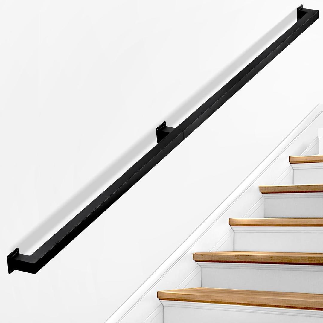 Stair Railing Indoor - Handrails for Stairs, 6ft Black Metal Staircase Hand Rails/Modern Wrought Iron Handrail, Industrial Wall Mounted Handrails Outdoor for Loft Porch Deck