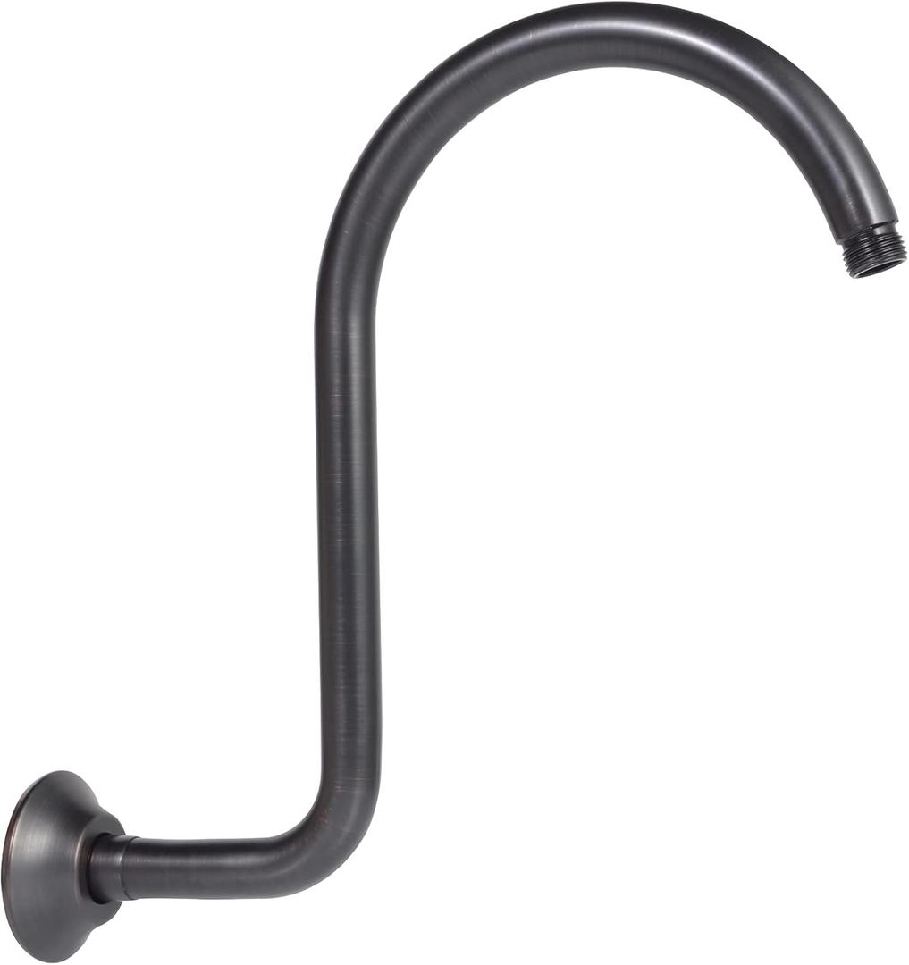 Bronze Shower Arm with Flange Brass 12 Inch Gooseneck Extension S Shaped Shower Arm High Arc Perfect For Fixed Rainfall Showerhead Replacement Part,Oil Rubbed Bronze,SA01B