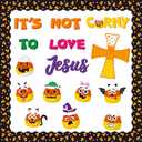3 x Yopyame 110PCS Its Not Corny to Love Jesus Christian Bulletin Board Set Halloween Candy Corn Cross Name Tag Border Trim Cutout Halloween Faith Religious Classroom Sunday School Chalkboard Wall Decor
