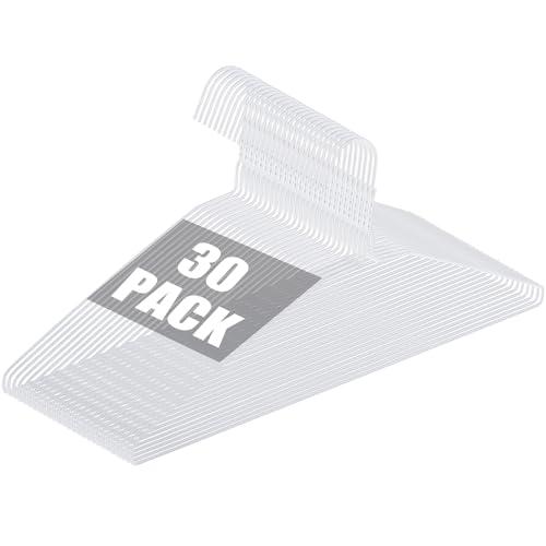 30 Pack Metal Wire Hangers Bulk 15.9 Inch 13Guage Dry Cleaner Hangers Thin Space Saving Suit Holder for Home Clothing (30, White)