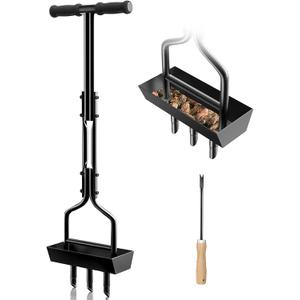 Manual Lawn Aerator with Soil Storage Basket - EEIEER Core Aerator Tool for Soil Aeration, Yard Aerating Tools with 3 Efficient Coring Tines & Cleaning Tool for Yard,Garden, Lawn Care - 38''