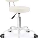 FNZIR PU Leather Rolling Stool with Back Support Height Adjustable Swivel Stool Chair with Wheels Drafting Chair for Spa Slaon Massage Stable Base Foot White