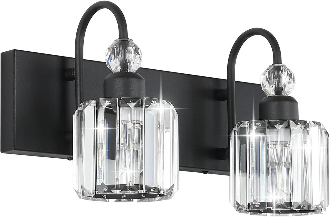 Ralbay Modern Vanity Lights - 2-Light Black Crystal Bathroom Wall Fixtures