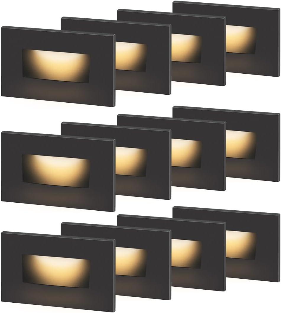 120V Dimmable LED Step Lights, 3000K/4000K/5000K Selectable, 3.5W 175lm Indoor Outdoor Stair Lights, Aluminum ORB Finish, 12 Pack