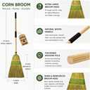 Straw Broom,Handmade Corn Broom Made from Natural Corn stalks, Outdoor Broom Equipped Wooden Handle. Natural Broom Reinforced