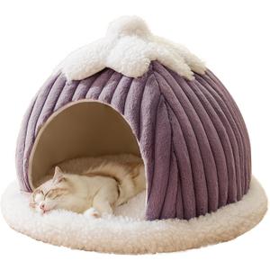Cat Cave Bed for Indoor Cat - Cat Cave Beds with Machine Washable Slip Resistant Bottom,Kitten Bed,Pumpkin Cat Beds (Medium, grey)