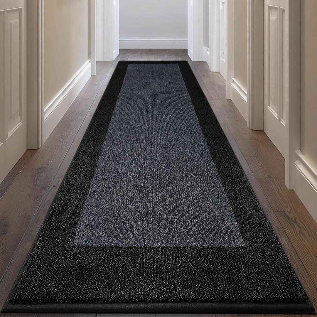 Machine Washable Runner Rug 32" x 96", Non Slip Kitchen Mat for Floor, Absorbent Entryway Rug for Kitchen, Bedroom, Living Room, Hallway, Door (Roll Packing) (Charcoal)