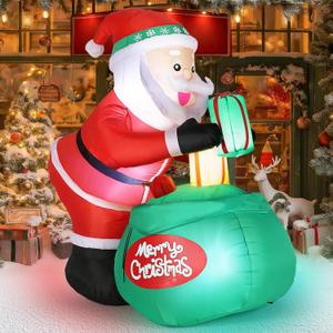 Christmas Inflatables Decorations Outdoor, 6FT Inflatable Xmax Santa Claus with Big Gift, Blow Up Santa with Built-in LED Lights Yard Decor for Holiday Winter Garden Lawn Party