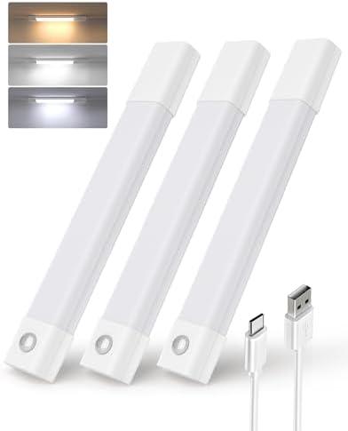 EZVALO Closet Lights, Wireless Under Cabinet Lighting, 30 LED Rechargeable Motion Sensor Light, Dimmable, 3 Color Temperatures, Counter Lights for Kitchen, Pantry, Bedroom, Wardrobe (3 Pack)
