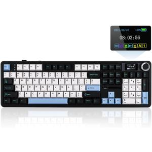 EPOMAKER X Aula F108 PRO Wireless Gaming Keyboard with Screen, 8000mAh Battery, 104 Hot-Swappable and Programmable Keys and Knob, RGB Backlight, for Mac/PC/Android (Blue&White&Black)