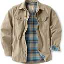 CQR Men's Flannel Lined Shirt Jackets, Long Sleeved Rugged Plaid Cotton Brushed Suede Shirt Jacket, Flannel Lined Seashore, Small