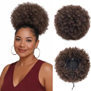 AISI QUEENS Afro Puff Drawstring Ponytail for Black Women, Large Size Kinky Curly Afro Ponytail Synthetic Hair Puffs, Deep Brown Afro Bun Drawstring Ponytail for Women Girls(2-33#)
