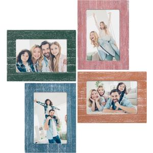 eletecpro 4x6 Picture Frame Set of 4, Display 4x6 Photos, with Real Glass and Farmhouse Style Texture Rustic Set for Wall Decor or Tabletop (Red, Orange, Green, Blue)