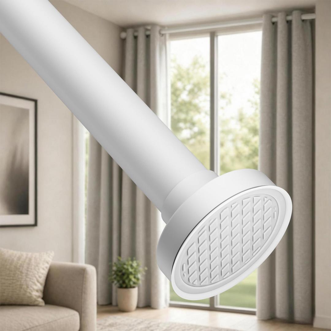 ALLZONE Tension Curtain Rods for Windows 40 to 157 Inches, Extra Long Curtain Rods No Drilling, No-Slip Tension Rod Hold Up to Heavy Drapes, Perfect for Bathroom, Bedroom, Patio & Room Divider, White