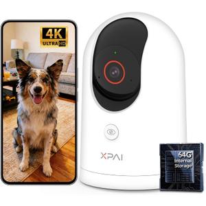 4K UHD Indoor Camera, 64G Built-in Storage No Subscription,Pet Camera Indoor with Phone App,Work as Baby Monitor/Cat/Dog Camera,360°Pan&Tilt,Two-Way Talk,Privacy Mode,AI Tracking/Detection