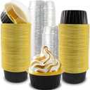 SUPPHOUS Disposable Ramekins, 5oz Mini Cake Pans with Lids Aluminium Foil Baking Cups, Disposable Mini Cake Containers Creme Brulee Ramekins for Christmas Party Wedding Birthday(Black Gold)
